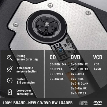 Išorinius CD, DVD Diske USB 3.0, Premium Nešiojamas DVD/CD +/-RW Optinis įrenginys Degiklis Rašytojas Grotuvas, Nešiojamojo KOMPIUTERIO, 