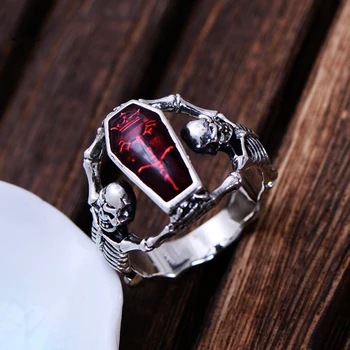 Išskirtinį Unisex Raudona Derliaus Epoksidinės Karstą Žiedas, Vestuviniai Žiedai Punk Stiliaus Moterų Nuotakos Fine Jewelry Dalyvavimas Priedai