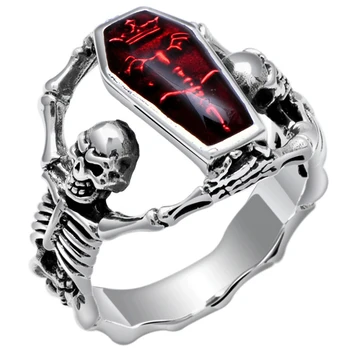 Išskirtinį Unisex Raudona Derliaus Epoksidinės Karstą Žiedas, Vestuviniai Žiedai Punk Stiliaus Moterų Nuotakos Fine Jewelry Dalyvavimas Priedai