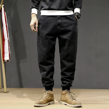 Japonijos Vintage Mados Vyrai Džinsai Plius Dydis 28-42 Prarasti Pločio Kojų Baggy Kelnės Streetwear Hip-Hop Poilsiu Džinsinio Krovinių Kelnės