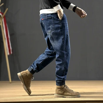 Japonijos Vintage Mados Vyrai Džinsai Plius Dydis 28-42 Prarasti Pločio Kojų Baggy Kelnės Streetwear Hip-Hop Poilsiu Džinsinio Krovinių Kelnės