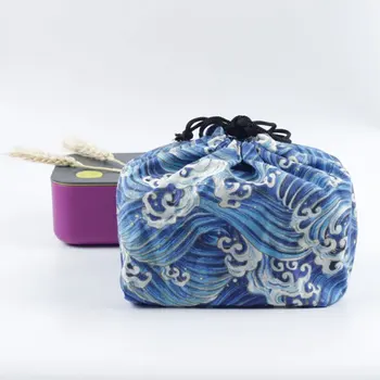 Japonų Stiliaus Laisvalaikio Krepšys Mėlyna Drobės Šiltas Išlaikyti Pietūs Krepšiai Sustorėjimas Studentų Strawstring Nešti Saugojimo Krepšys