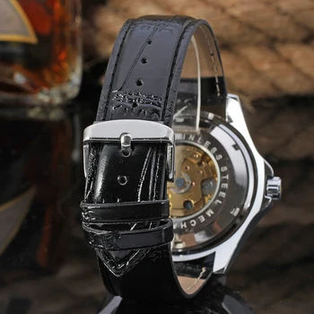 JARAGAR Prekės Automatinis laikrodis Vyriška natūralios Odos Suknelė Laikrodis Mechaninis Verslo Skeleton Laikrodis Analoginis Relogio Masculino