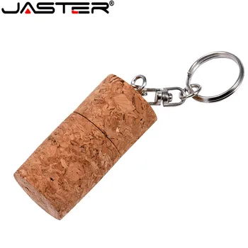JASTER Mediniai kamštienos USB flash drive, medienos butelio kamštis pendrive 4GB 8GB 16GB 32GB 64GB pen ratai su keychain Nemokamai logotipą