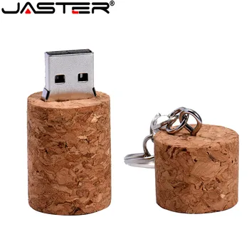 JASTER Mediniai kamštienos USB flash drive, medienos butelio kamštis pendrive 4GB 8GB 16GB 32GB 64GB pen ratai su keychain Nemokamai logotipą