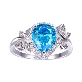 JQUEEN 925 sterling silver blue topazas žiedas vestuvės vestuvinis papuošalų drugelis dekoravimui 3.85 Karatų kriaušės sumažinti vandens lašo formos