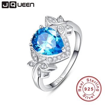 JQUEEN 925 sterling silver blue topazas žiedas vestuvės vestuvinis papuošalų drugelis dekoravimui 3.85 Karatų kriaušės sumažinti vandens lašo formos