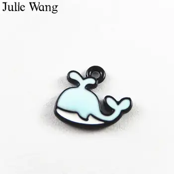 Julie Wang 10 VNT Lydinio Mėlyna Emalį Banginis Gyvūnų Mažas Žavesio Karoliai Pakabukas Auskarai Papuošalai Išvados Priėmimo Priedų