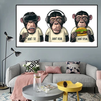 Juokinga Trys Beždžionės Gorila su Hamburgo Drobės Tapybos Gyvūnų Meno Plakatus Spausdina Sienos Nuotraukas, skirtą Kambarį Namuose Cuadros