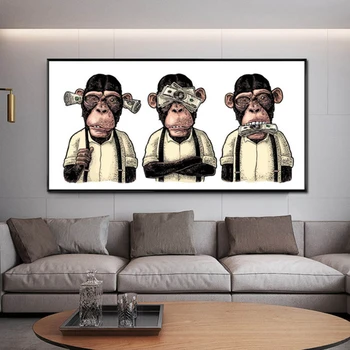 Juokinga Trys Beždžionės Gorila su Hamburgo Drobės Tapybos Gyvūnų Meno Plakatus Spausdina Sienos Nuotraukas, skirtą Kambarį Namuose Cuadros