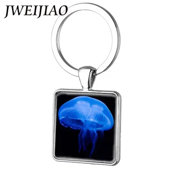 JWEIJIAO Akvariumas Pearl Medūzos paveiksl Key Chain Jūrų Organizmo Dirbtinių Jellyfishes paketų prižiūrėtojų raktinę Akvariumo Žuvų Papuošalai FQ5
