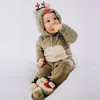 Kalėdų kūdikiu siamo drabužius, rudenį, žiemą šilta pižama, mažų briedžių, koralų, vilnos, kūdikių laipiojimo drabužius.
