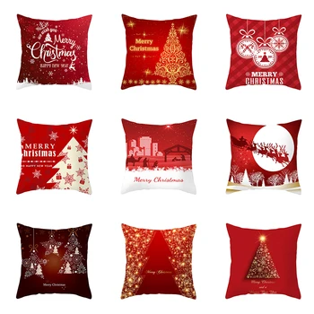Kalėdų Persikas Oda Pagalvės užvalkalą Raudona Serijos Karšto Stiliaus 2021 Nauja Sofa Pagalvę Padengti Aikštėje 45X45 Pagalvėlė Padengti Namų Mesti Pagalvės