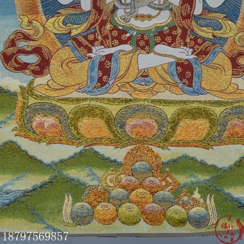 Kalėdų Thangka Brokatas tapybos Šilko siuvinėjimo Nepalas aukso šilko Thangka tapybos Keturi ginkluoti Guanyin baltoji Tara Helovinas