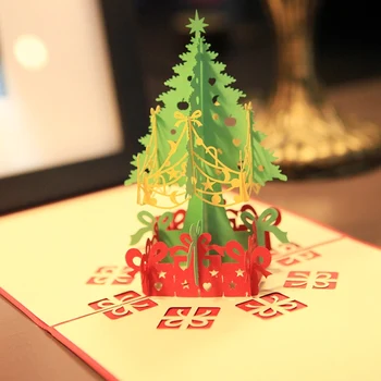Kalėdų Unikalus Atostogų Atvirukai Atvirukai Pasirodančių 3D Kalėdų Eglutė Sveikinimo atviruką, Voką su Kvietimų Naujųjų Metų Šventė