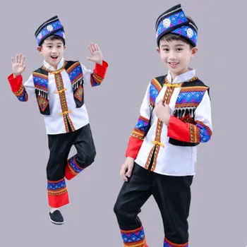 Kepurė ir drabužiai tiktų kinijos mažumų šokio kostiumai berniukams darželio veiklos rezultatus drabužiai, helovyno cosplay karnavaliniai drabužiai