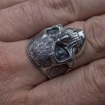 Kietas Mannen Sieraden Gestoomde Schedel Žiedas Voor Mandala Romantiek Indijos Religieuze Žiedas Sieraden Dviratininkas Žiedas