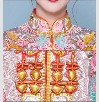 Kinijos Stiliaus vestuvių suknelė Vestuvių Suknelė Siuvinėjimo cheongsam Elegantiškas skrudinta duona tinka Užjūrio Tradicinė nuotaka Qipao Suknelės, moteriški