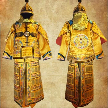 Kinų senovės Odos, Vario Dragon bendrojo Šalmas, Šarvai Corselet Kui Jia Apranga Čing Dinastija Drabužius šarvai Mandžiūrijos vėliavos šarvai
