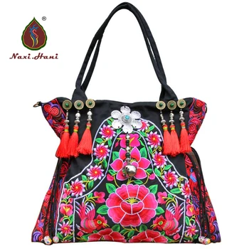 Kinų stiliaus siuvinėjimų moterų Drobės maišelį multi-funkcija petį krepšys Naxi.Hani prekių maišeliai