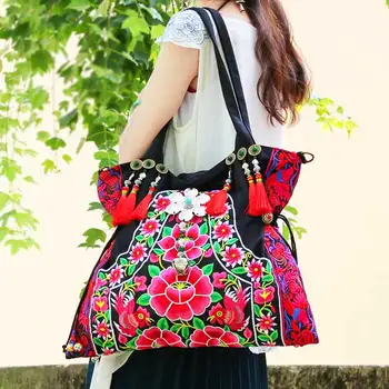 Kinų stiliaus siuvinėjimų moterų Drobės maišelį multi-funkcija petį krepšys Naxi.Hani prekių maišeliai