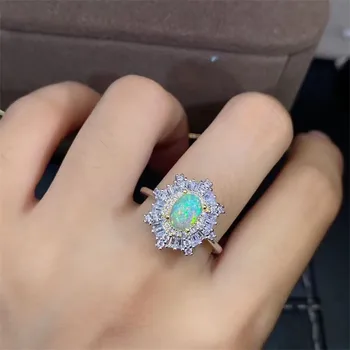 Klasikiniai sidabro opalas žiedas, vestuvių puikų blizgesį gamtos opalas brangakmenio žiedas kietas 925 sterlingas sidabro opalas žiedas dovana