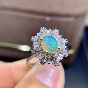 Klasikiniai sidabro opalas žiedas, vestuvių puikų blizgesį gamtos opalas brangakmenio žiedas kietas 925 sterlingas sidabro opalas žiedas dovana