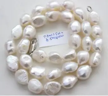 Klasikinis 8-10mm pietų jūros gamtos baroko balta perlų vėrinį 18inch