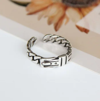 Klasikinis diržo sagtis atidaryti žiedas gatvės stiliaus mados užraktas grandinės diržo galvos žiedas 925 sidabro papuošalai naujas