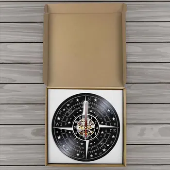 Kompasą, Modernus Dizainas, Sienų Dekoras Derliaus Vinilo Įrašas Sieninis Laikrodis Žvaigždėtas Dangus 3D Sieniniai Laikrodžiai, Asmenybės Meno Namų Laikrodžiai