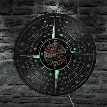 Kompasą, Modernus Dizainas, Sienų Dekoras Derliaus Vinilo Įrašas Sieninis Laikrodis Žvaigždėtas Dangus 3D Sieniniai Laikrodžiai, Asmenybės Meno Namų Laikrodžiai