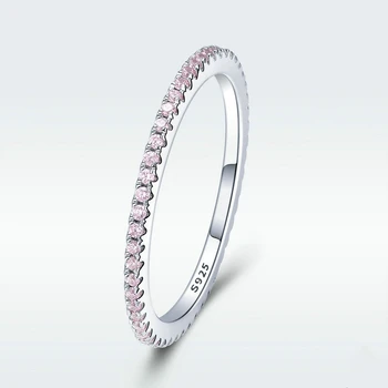 Korėjos Mados Elegantiška Rožinės Spalvos Cirkonis Inkrustacijos 925 Sterlingas Sidabro Žiedai Paprastų Geometrinių Kristalų Žiedai Moterų Papuošalai