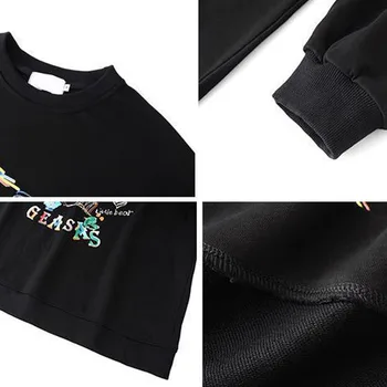 Korėjos Paprasta Negabaritinių Grafinis T Marškinėliai Womne Laisvalaikio Spausdinti Black Tee Viršūnes Mados Long Sleeve T Shirt