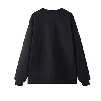 Korėjos Paprasta Negabaritinių Grafinis T Marškinėliai Womne Laisvalaikio Spausdinti Black Tee Viršūnes Mados Long Sleeve T Shirt