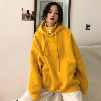 Korėjos Stiliaus Hoodie Moterų Sweatpants Rudens Žiemos raidžių užtrauktukas Golfo ilgomis Rankovėmis su Gobtuvu Palaidinukė Moterų W3