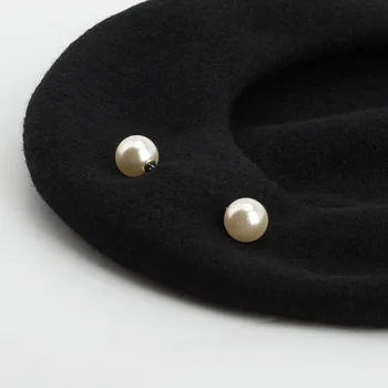Korėjos versija moterų nauja vata didelis perlų apdaila beretė ponios rudens-žiemos mados šiltas beretė skrybėlę dailininko skrybėlę