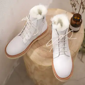 Krazing Puodą natūralios odos, suapvalinti tne med kulno trijų spalvų sniego batai žiemą šiltas batai moterims, saldus gana panele batai L96