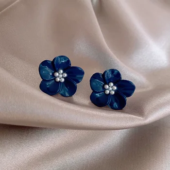Kubinių Mėlyna Gėlė Stud Auskarai Moterims Korėjos Stiliaus Mados Paprasta Earings Naujų Papuošalų Bijoux
