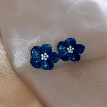 Kubinių Mėlyna Gėlė Stud Auskarai Moterims Korėjos Stiliaus Mados Paprasta Earings Naujų Papuošalų Bijoux