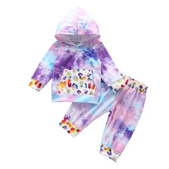 Kūdikiams, kūdikių berniukų, mergaičių ilgomis rankovėmis su gobtuvu spalvinga kišenėje viršūnes hoodies kelnes naujagimiams, vaikams, drabužiai rinkiniai 2vnt 0-24M