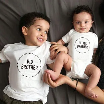 Kūdikiams, Kūdikių, Vaikų Berniukų Mados Letter Spausdinimo Romper trumpomis Rankovėmis T-shirt Didelis Mažai Viršūnės