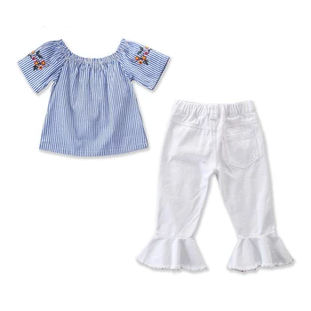 Kūdikių Apranga Vasaros Nustatyti Vaikams Dėvėti Bamblys Mergaičių Drabužių Mados Juostele Gėlių T-shirt+Baltos Kelnės Vaikams Drabužių BC1322-1