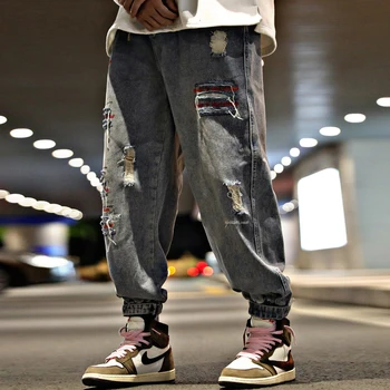 LACIBLE Streetwear Retro Džinsinio audinio Kelnės Elgeta Kankina Streetwear Džinsai Harajuku Hip-Hop Kelnes Jogger vyriškos Kelnės