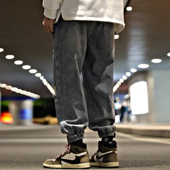 LACIBLE Streetwear Retro Džinsinio audinio Kelnės Elgeta Kankina Streetwear Džinsai Harajuku Hip-Hop Kelnes Jogger vyriškos Kelnės