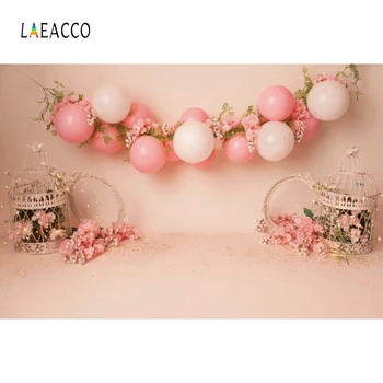 Laeacco Baby Shower Backdrops Rožinių Balionų, Gėlių Narve Gimtadienio Fotografijos Fonas Fotostudija Naujagimių Photophone
