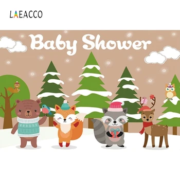 Laeacco Baby Shower Foto Tapetai Naujagimių Debesys Sniego Pušų Gyvūnų Fotografija Backdrops Gimtadienio Photophone Photocall