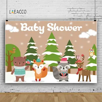 Laeacco Baby Shower Foto Tapetai Naujagimių Debesys Sniego Pušų Gyvūnų Fotografija Backdrops Gimtadienio Photophone Photocall