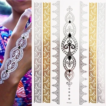 Laikinai Boho Metallic Chna Tatuiruotes - Per 25 Mandala Mehndi Dizainas, Aukso ir Sidabro (1 Lapai)