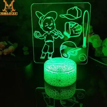 Led 3D Naktį Šviesos Beisbolo B Modelis naktinė lempa Vaiko Miegamasis Dekoro Stalo Lempos 16 Spalvos su nuotolinio