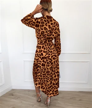 Leopard Suknelė 2020 Moterų Atsitiktinis Derliaus Long Beach Suknelė Prarasti Long Sleeve V-Kaklo-Line Seksualus Šalies Maxi Marškinėliai Suknelė Vestidos